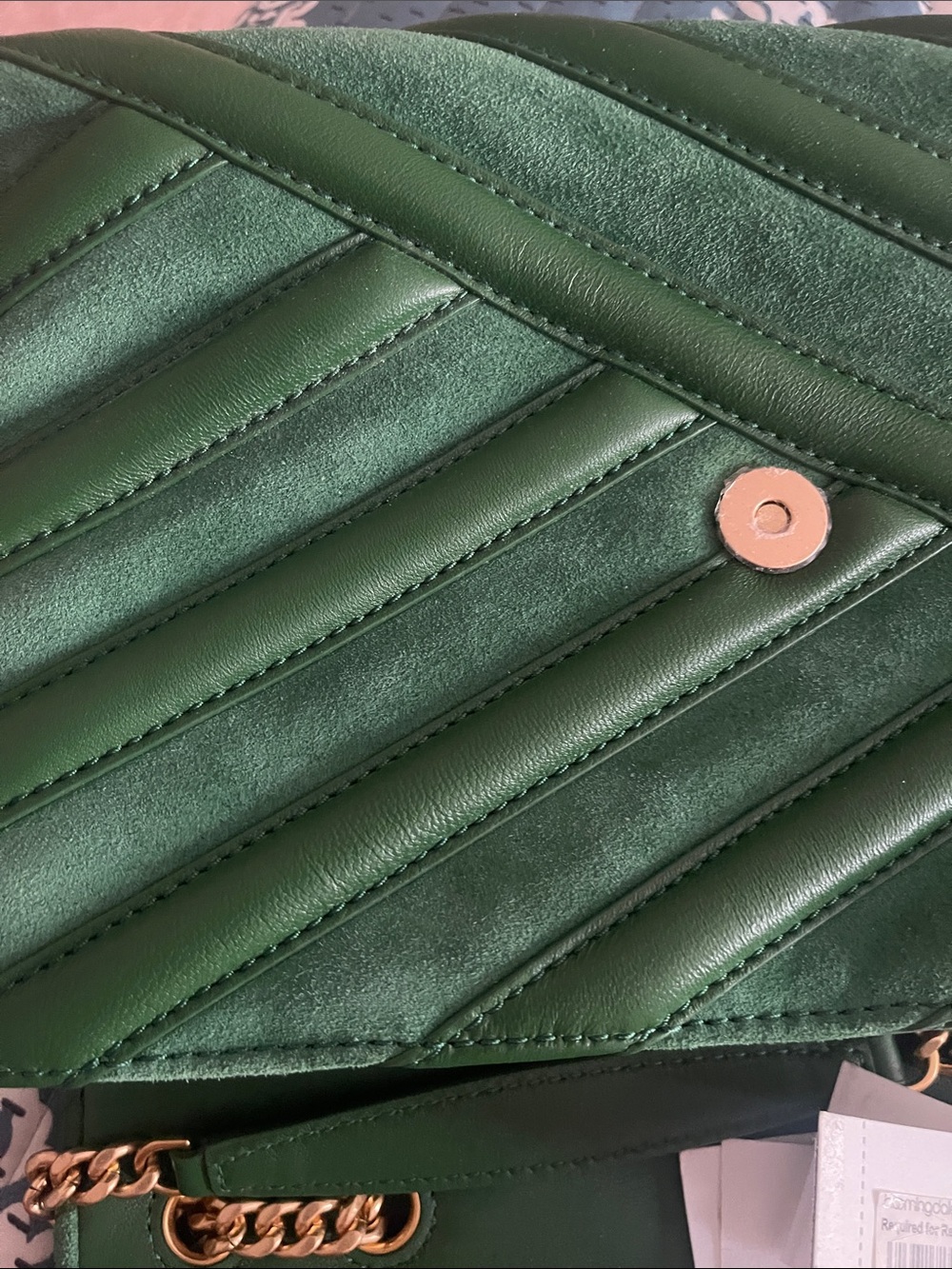 Tory Burch Green Chevron Bombé Convertible Shoulder Bag/leather and suede - Picture 8 of 17
